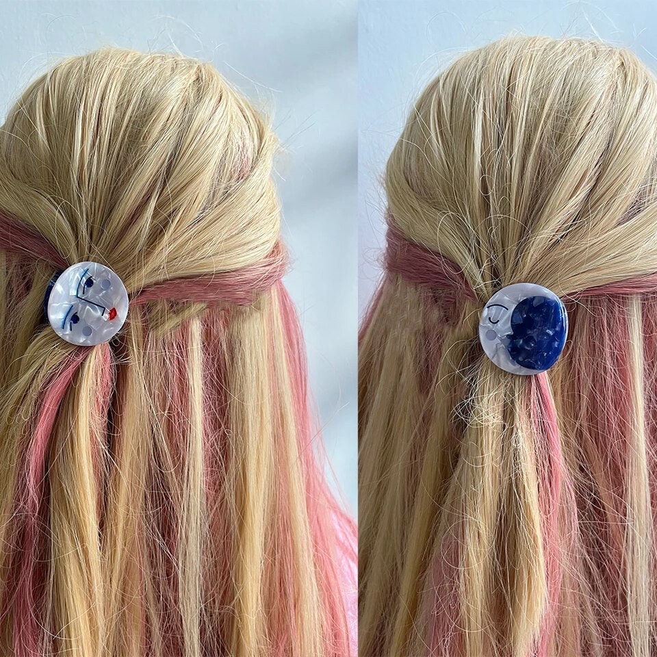 MOON FACES / Hair Clip / Claw / Barrette / Full Crescent Moon / Stars / Celestial / Accessory / Unique / Cute / Magical / Women Girls / Gift