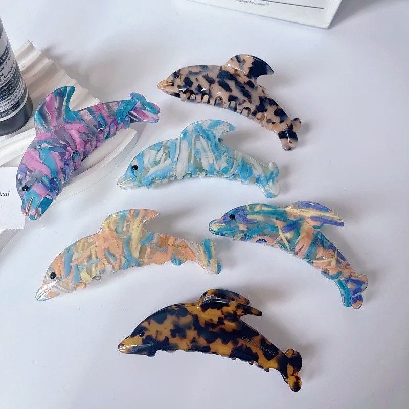 DOLPHIN HAIR CLIP / Claw Barrette / Colorful Statement Accessory / Beach Ocean Animal Lover / Trendy Unique / Cute Vsco Girl Aesthetic Gift