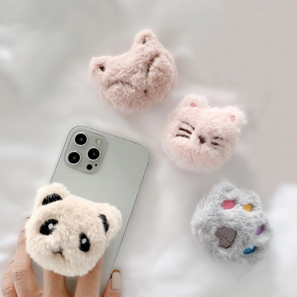 PLUSH ANIMALS / Phone Grip / Socket Stand / Accessories / Trendy Charm / Panda / Fox / iPhone / Fuzzy / Fluffy / Cute / Kawaii Pop / Gift