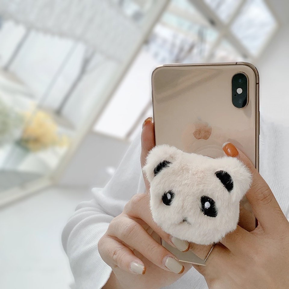 PLUSH ANIMALS / Phone Grip / Socket Stand / Accessories / Trendy Charm / Panda / Fox / iPhone / Fuzzy / Fluffy / Cute / Kawaii Pop / Gift