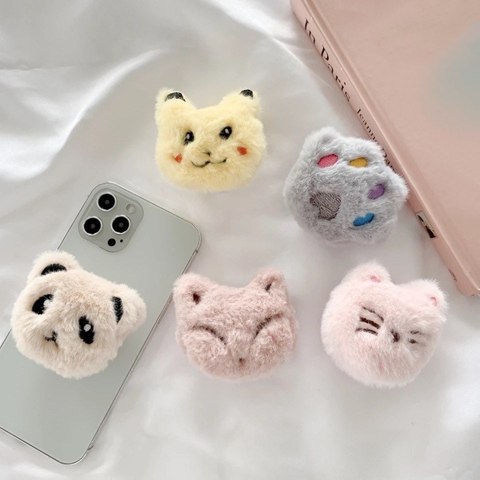 PLUSH ANIMALS / Phone Grip / Socket Stand / Accessories / Trendy Charm / Panda / Fox / iPhone / Fuzzy / Fluffy / Cute / Kawaii Pop / Gift