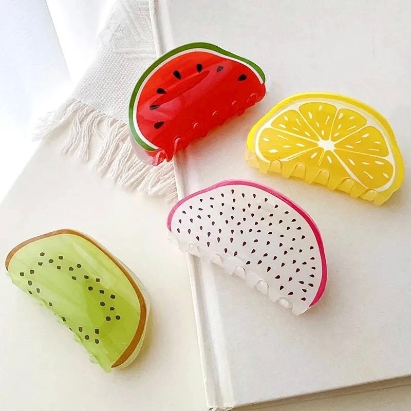 TROPICAL FRUIT / Hair Clip / Claw Barrette / Watermelon / Kiwi / Lemon / Dragon / Colorful / Aesthetic Kawaii Ins / Vacation Accessory Gift
