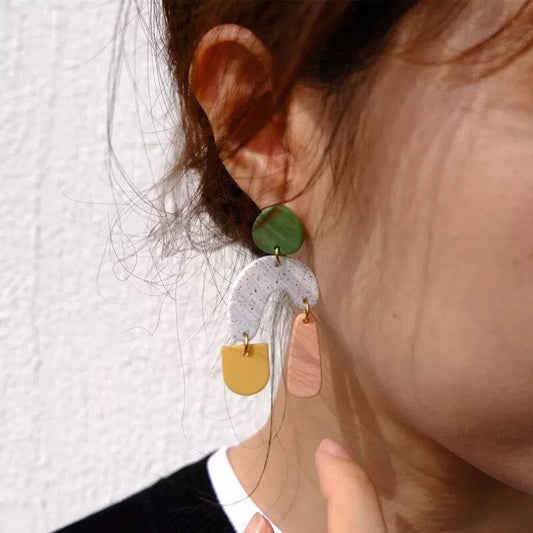 GEOMETRIC DROP EARRINGS / Aesthetic / Abstract / Colorful / Trendy / Shapes / Dangle / Drop / Green Pink Blue White / Minimal / Wacky / Fun