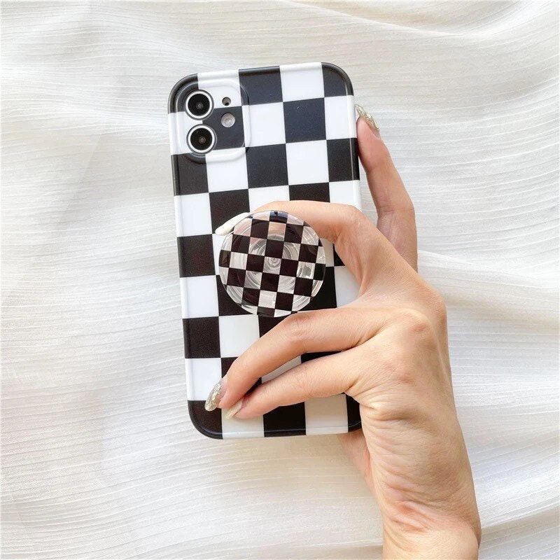 CHECKERED BUTTON / Phone Grip / Socket Stand / Trendy Accessories / Unique / Cute Glossy Charm / iPhone / Kawaii / Punk Aesthetic / Colorful