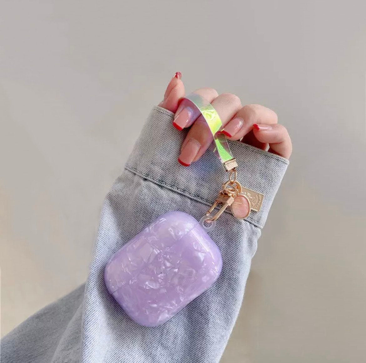 LILAC PEARL / AirPod Case / Wristlet / Headphone Protector / Holder / Kawaii INS / Heart / Cute / Cell Phone Accessory / Apple Pro / Gift