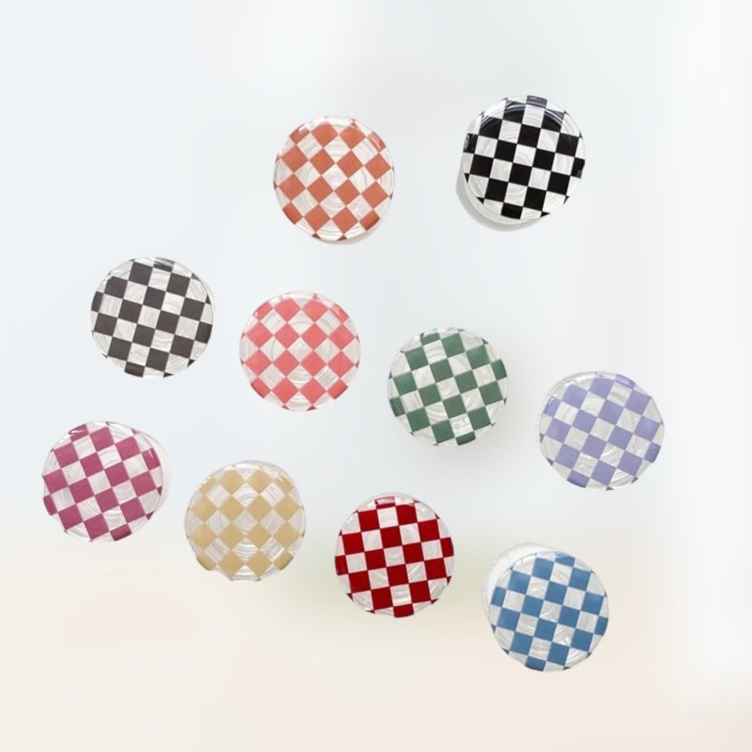 CHECKERED BUTTON / Phone Grip / Socket Stand / Trendy Accessories / Unique / Cute Glossy Charm / iPhone / Kawaii / Punk Aesthetic / Colorful