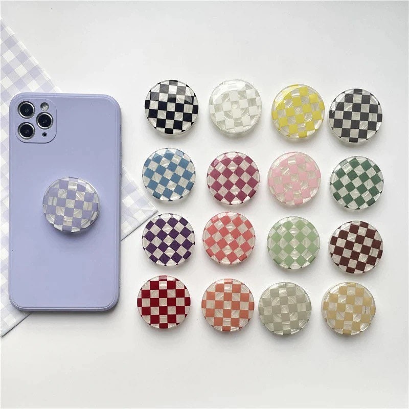 CHECKERED BUTTON / Phone Grip / Socket Stand / Trendy Accessories / Unique / Cute Glossy Charm / iPhone / Kawaii / Punk Aesthetic / Colorful