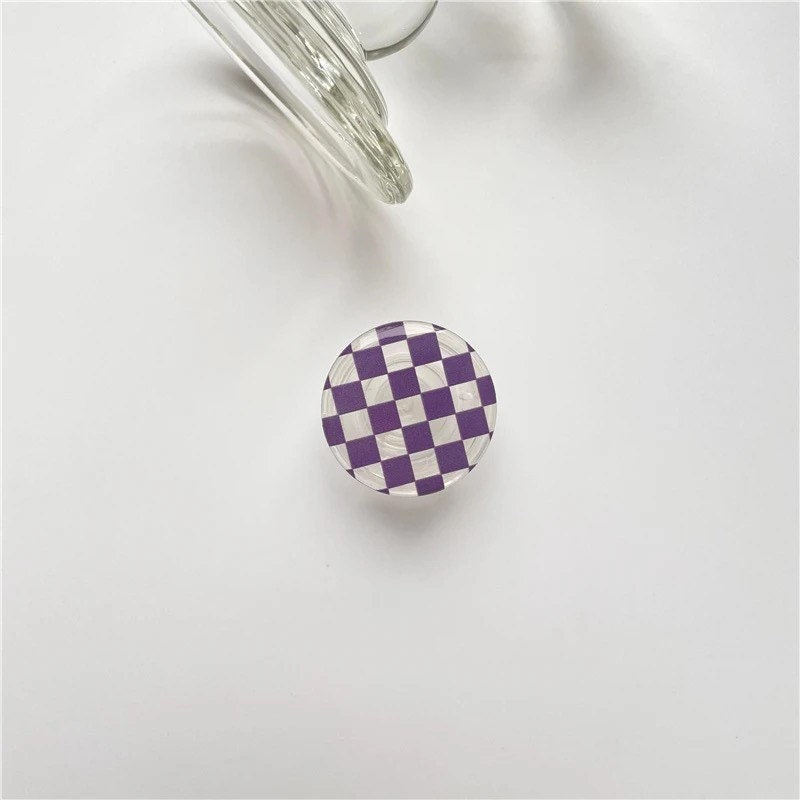 CHECKERED BUTTON / Phone Grip / Socket Stand / Trendy Accessories / Unique / Cute Glossy Charm / iPhone / Kawaii / Punk Aesthetic / Colorful