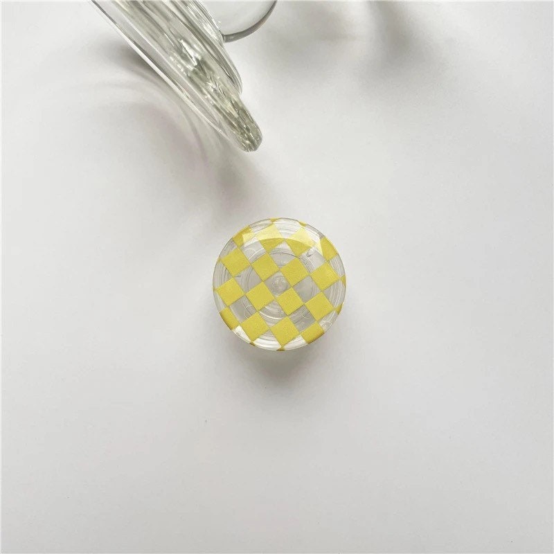 CHECKERED BUTTON / Phone Grip / Socket Stand / Trendy Accessories / Unique / Cute Glossy Charm / iPhone / Kawaii / Punk Aesthetic / Colorful