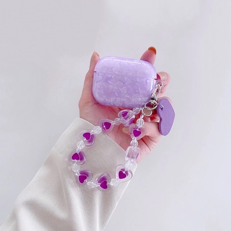 LILAC PEARL / AirPod Case / Wristlet / Headphone Protector / Holder / Kawaii INS / Heart / Cute / Cell Phone Accessory / Apple Pro / Gift