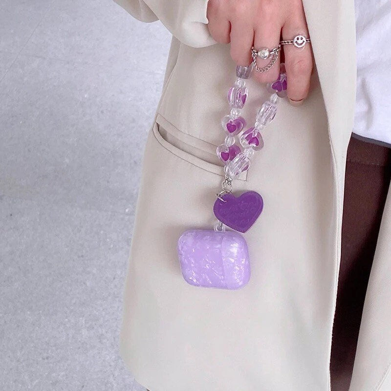 LILAC PEARL / AirPod Case / Wristlet / Headphone Protector / Holder / Kawaii INS / Heart / Cute / Cell Phone Accessory / Apple Pro / Gift