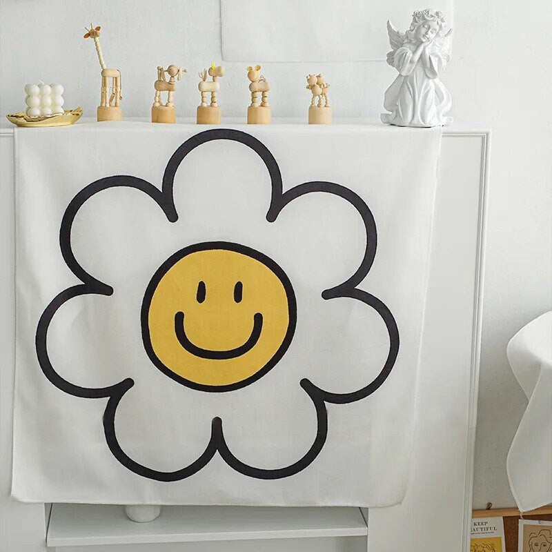 SMILEY FLOWER TAPESTRY / Wall Hanging / Aesthetic Room Decor / Retro / 60s 70s 90s Art / Groovy Hippie / Smiley Face / Floral / Teen Gift