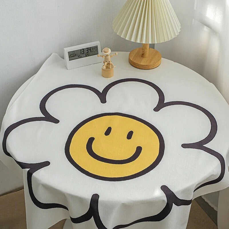 SMILEY FLOWER TAPESTRY / Wall Hanging / Aesthetic Room Decor / Retro / 60s 70s 90s Art / Groovy Hippie / Smiley Face / Floral / Teen Gift