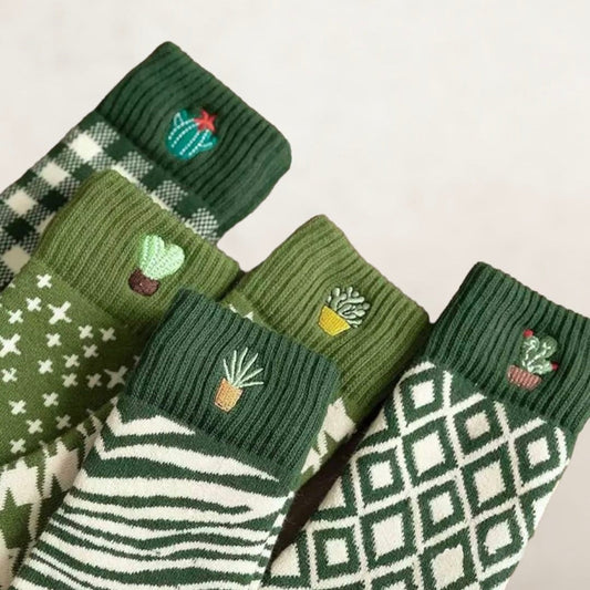 CUTE CACTUS SOCKS / Patterned / Green Succulent / Cacti / Fun Aesthetic Trendy / Teen Women / Plant Lover Gift / Embroidered / Zebra Print