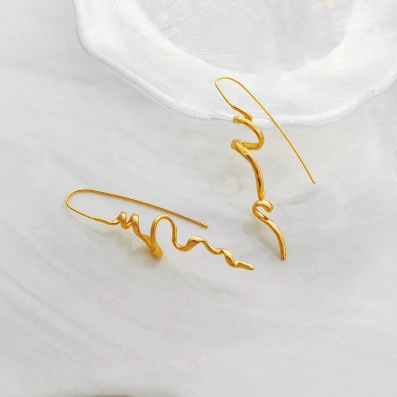 ABSTRACT FORM EARRINGS / Gold / Silver / Minimalist / Artistic / Pretty / Delicate / Aesthetic / Asymmetrical / Party / Wedding / Dangle