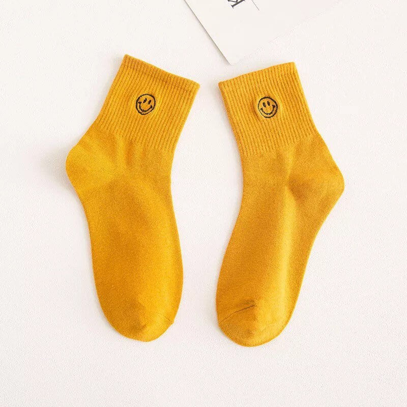 MINI SMILEY SOCKS / Colorful Smiley Face / Fun / Happy Face / Aesthetic / Teen / Gift / Women's / Retro / Unique / Solid Colors / Embroidery