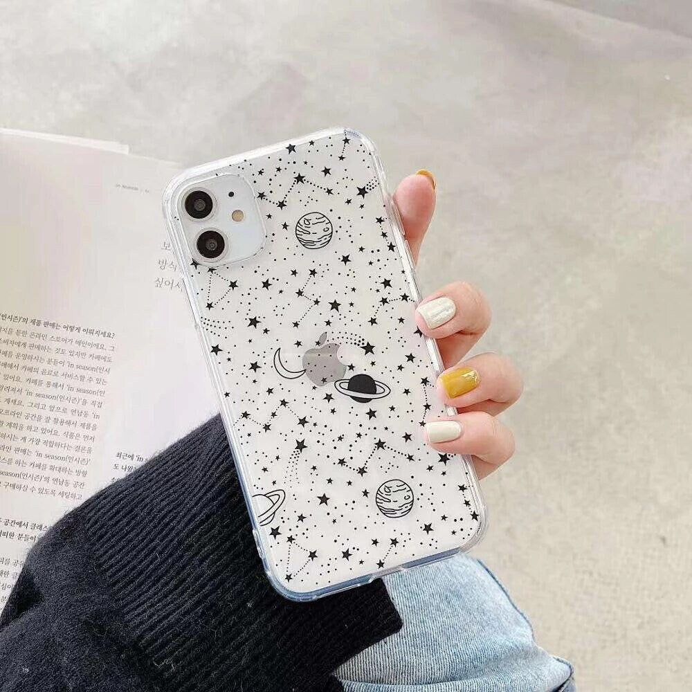 OUTER SPACE CASE / Black & White / Planets / Stars / Constellations / Celestial / Cartoon / iPhone / Pattern / Trendy / Gift / Transparent