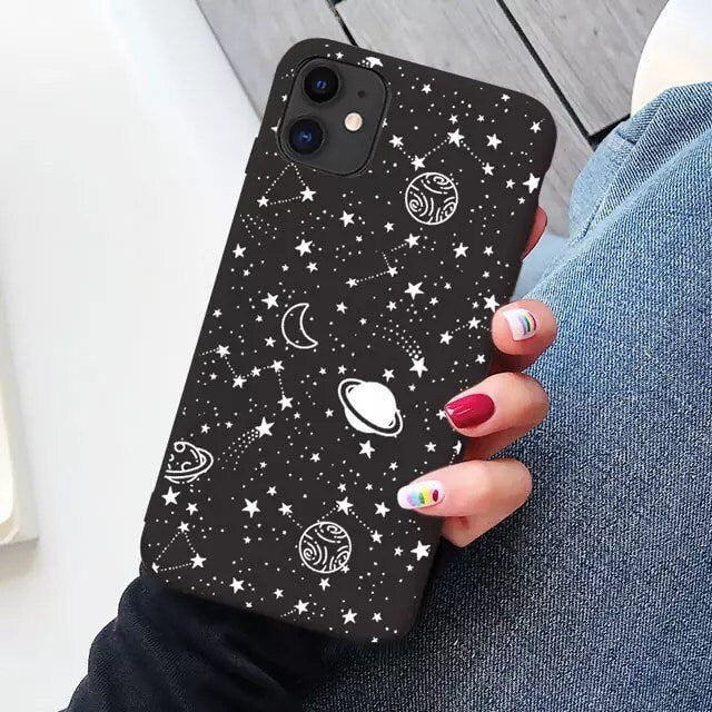 OUTER SPACE CASE / Black & White / Planets / Stars / Constellations / Celestial / Cartoon / iPhone / Pattern / Trendy / Gift / Transparent