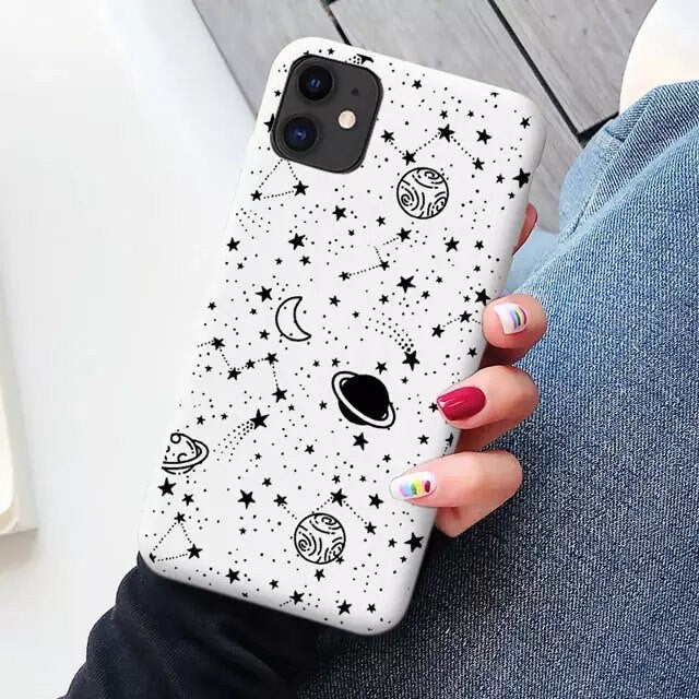 OUTER SPACE CASE / Black & White / Planets / Stars / Constellations / Celestial / Cartoon / iPhone / Pattern / Trendy / Gift / Transparent