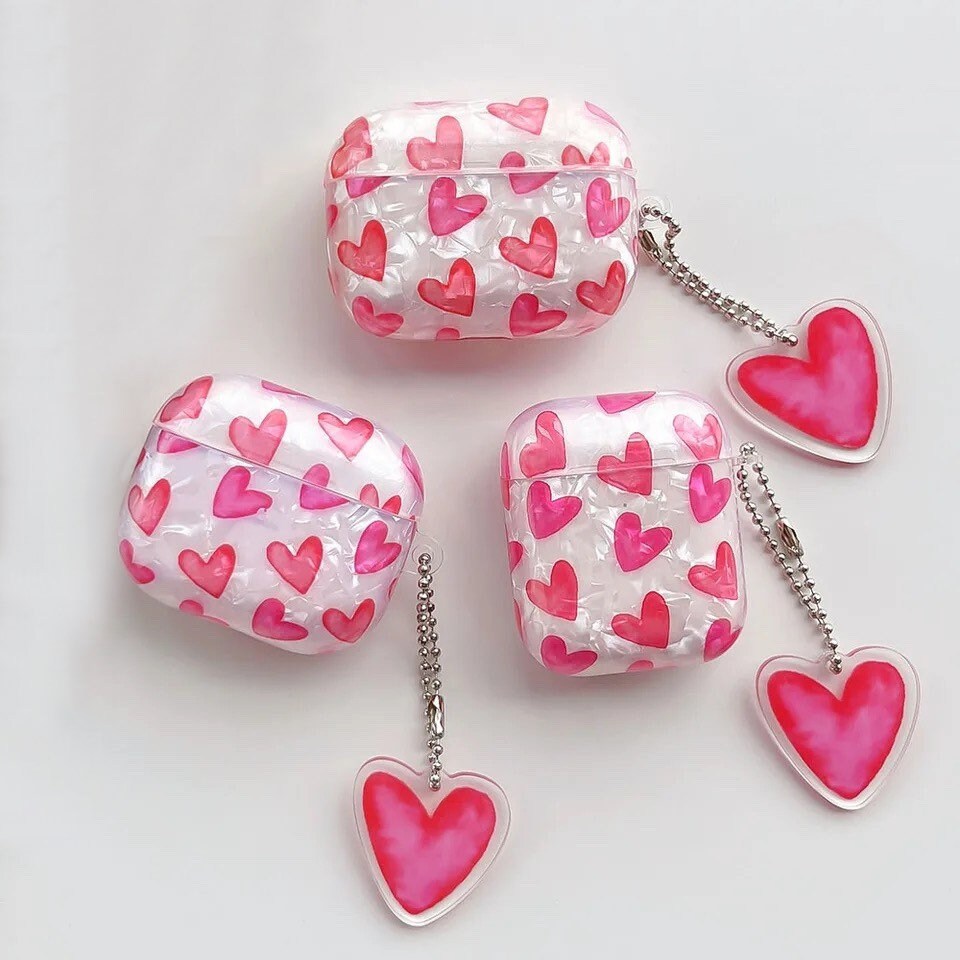 PEARL HEARTS / AirPod Case / Wristlet / Headphone Protector / Holder / Kawaii INS / Heart / Cute / Cell Phone Accessory / Apple Pro / Gift