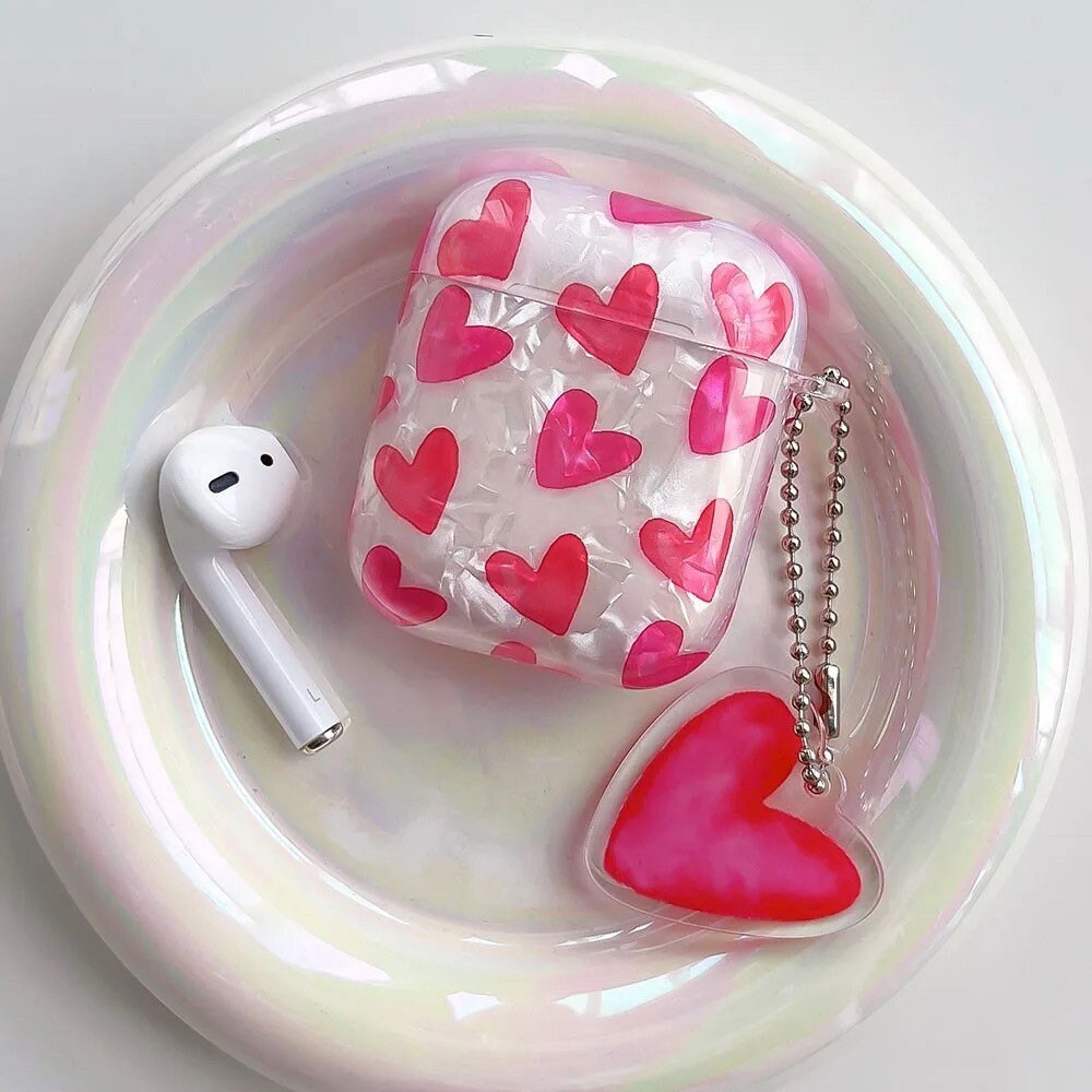 PEARL HEARTS / AirPod Case / Wristlet / Headphone Protector / Holder / Kawaii INS / Heart / Cute / Cell Phone Accessory / Apple Pro / Gift