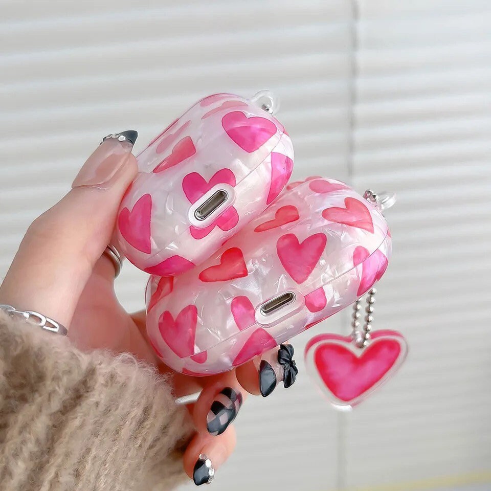 PEARL HEARTS / AirPod Case / Wristlet / Headphone Protector / Holder / Kawaii INS / Heart / Cute / Cell Phone Accessory / Apple Pro / Gift