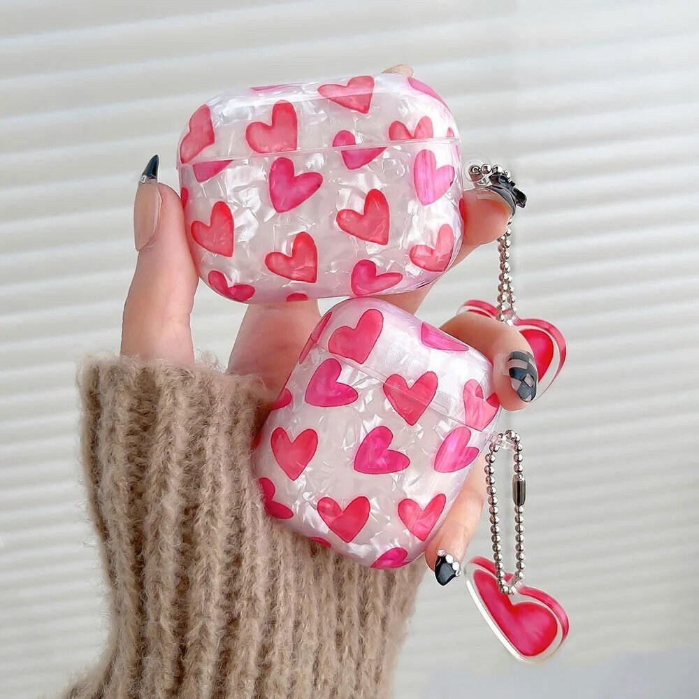 PEARL HEARTS / AirPod Case / Wristlet / Headphone Protector / Holder / Kawaii INS / Heart / Cute / Cell Phone Accessory / Apple Pro / Gift