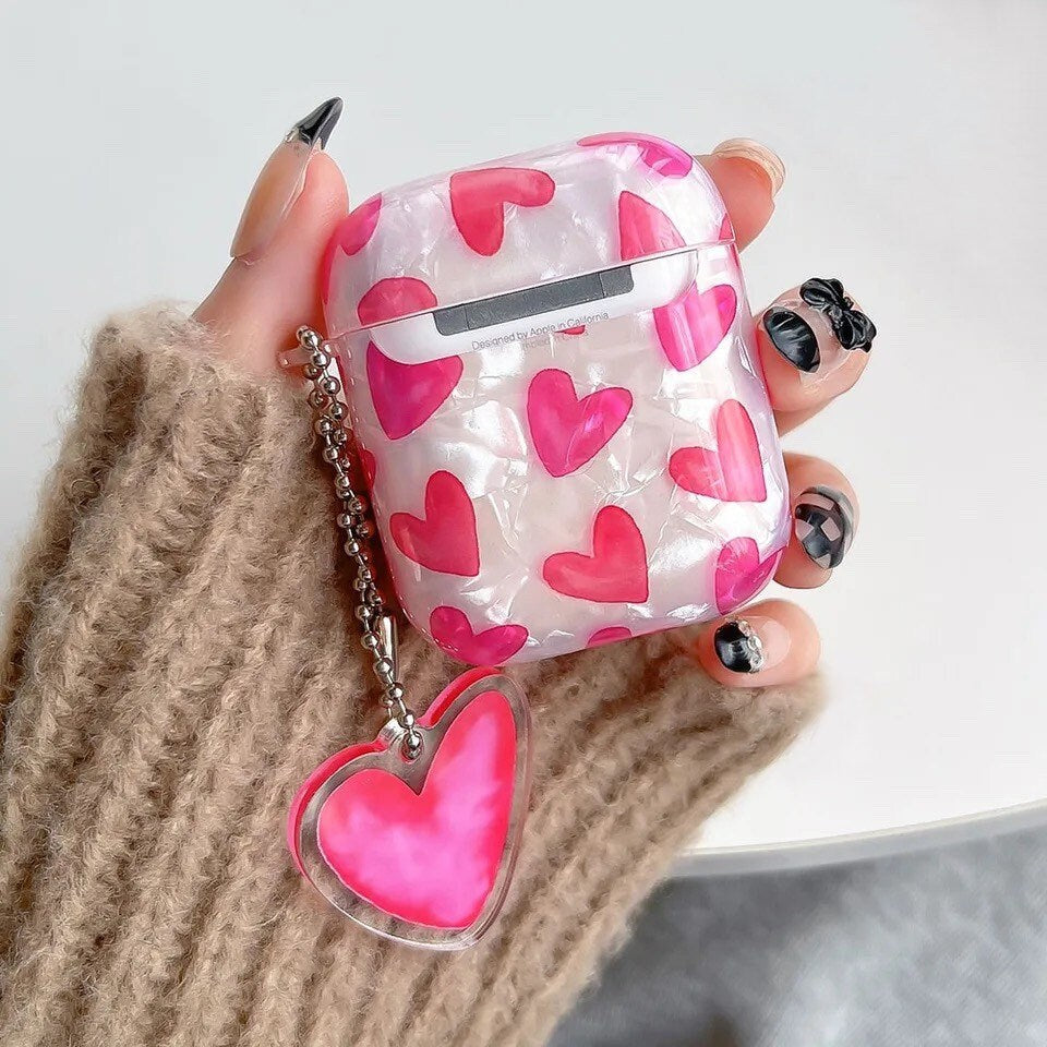 PEARL HEARTS / AirPod Case / Wristlet / Headphone Protector / Holder / Kawaii INS / Heart / Cute / Cell Phone Accessory / Apple Pro / Gift