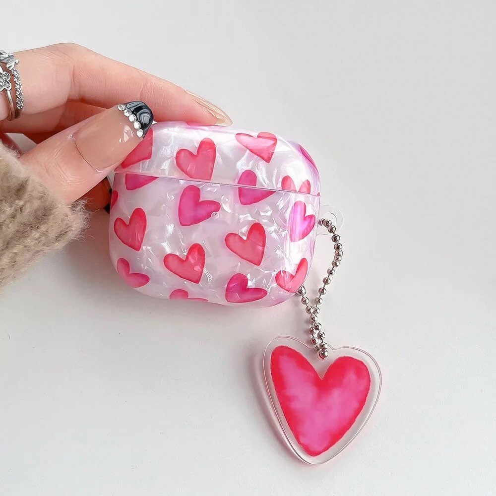 PEARL HEARTS / AirPod Case / Wristlet / Headphone Protector / Holder / Kawaii INS / Heart / Cute / Cell Phone Accessory / Apple Pro / Gift