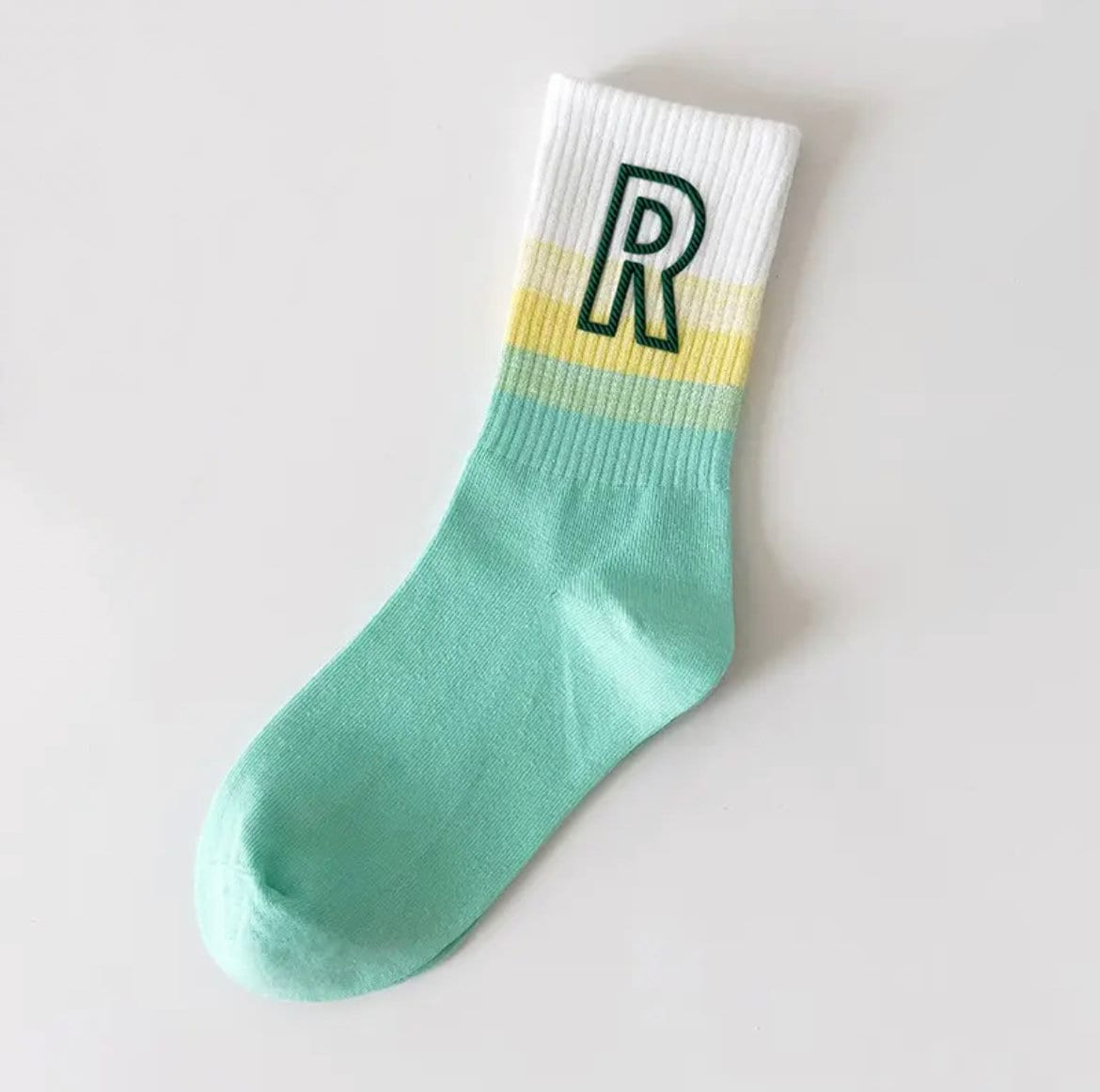 R* INITIAL SOCKS / Colorful / Gradient / Rainbow / Fun / Aesthetic / Multi Color / Crew / Teen Gift / Women / Retro Style / Unique / Pastels