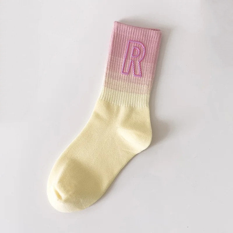 R* INITIAL SOCKS / Colorful / Gradient / Rainbow / Fun / Aesthetic / Multi Color / Crew / Teen Gift / Women / Retro Style / Unique / Pastels