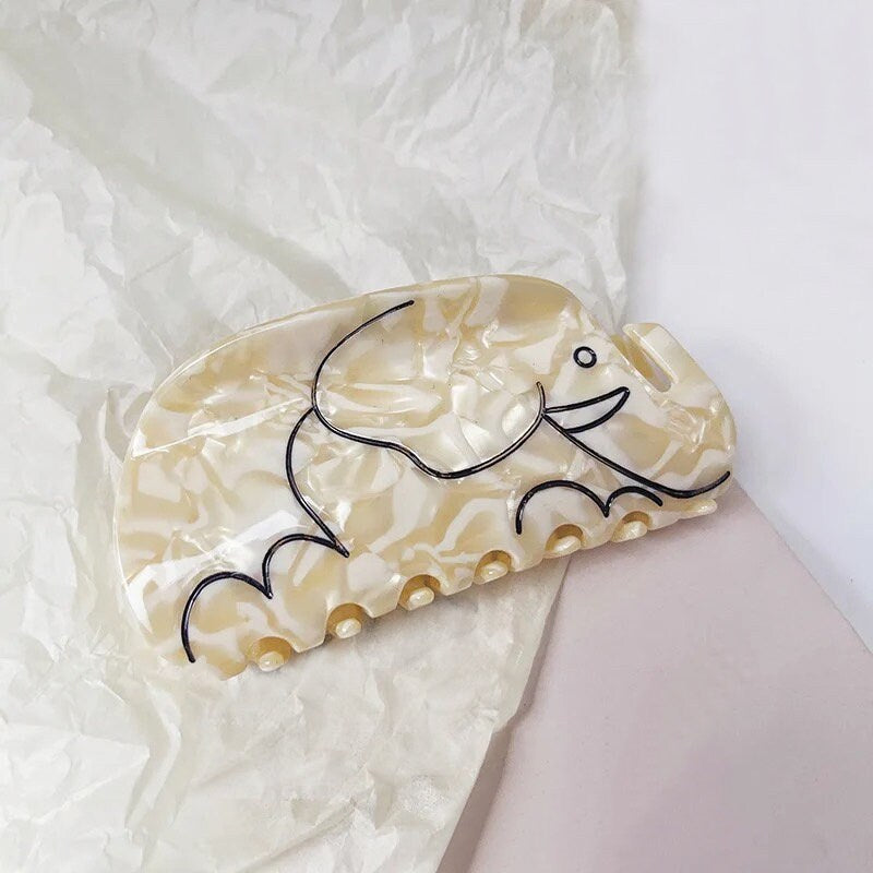 ELEPHANT / Hair Clip / Pearl Barrette Claw / Statement Accessory / Animal Lover / Unique Cute Kawaii / Conservation / Women Girls Kids Gift