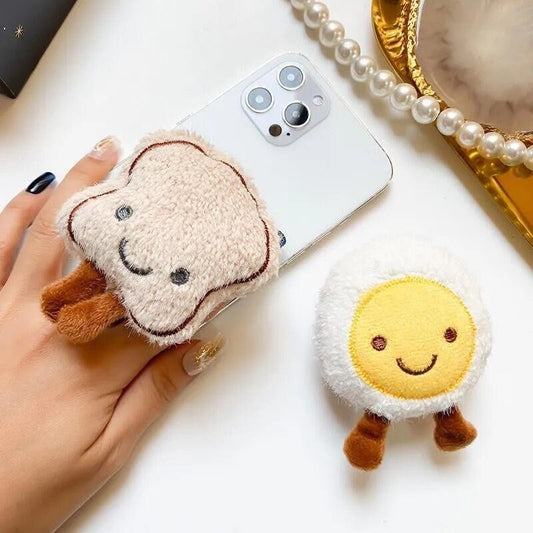 EGGS + TOAST / Phone Grip / Socket Stand / Accessories / Trendy iPhone Charm / Fuzzy Fluffy Plush / Cute Kawaii Pop / Gift Toy Collectible