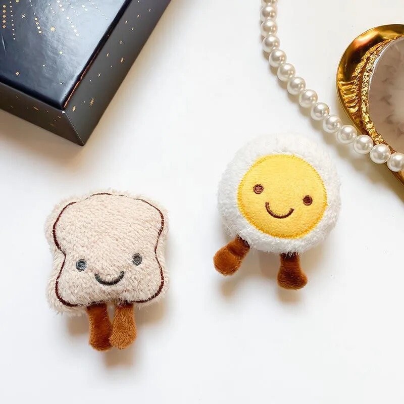 EGGS + TOAST / Phone Grip / Socket Stand / Accessories / Trendy iPhone Charm / Fuzzy Fluffy Plush / Cute Kawaii Pop / Gift Toy Collectible