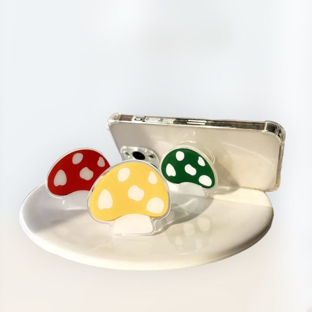 RETRO MUSHROOM / Phone Grip / Socket Stand / Toadstool / Trendy Unique / Charm / iPhone / Kawaii / Cute Colorful / Aesthetic / Groovy / 60s