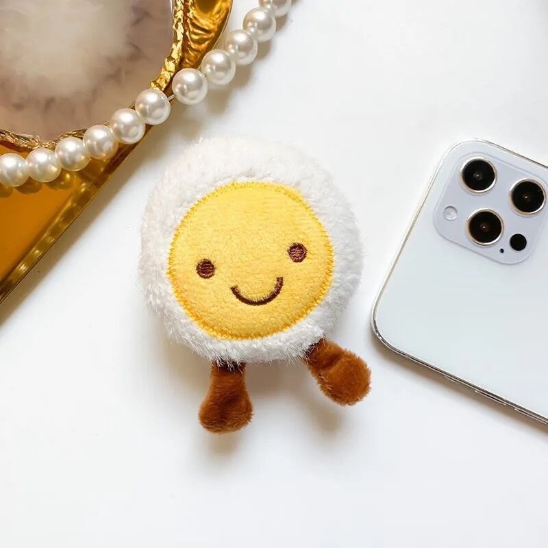 EGGS + TOAST / Phone Grip / Socket Stand / Accessories / Trendy iPhone Charm / Fuzzy Fluffy Plush / Cute Kawaii Pop / Gift Toy Collectible