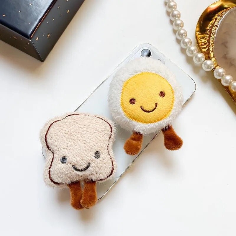 EGGS + TOAST / Phone Grip / Socket Stand / Accessories / Trendy iPhone Charm / Fuzzy Fluffy Plush / Cute Kawaii Pop / Gift Toy Collectible