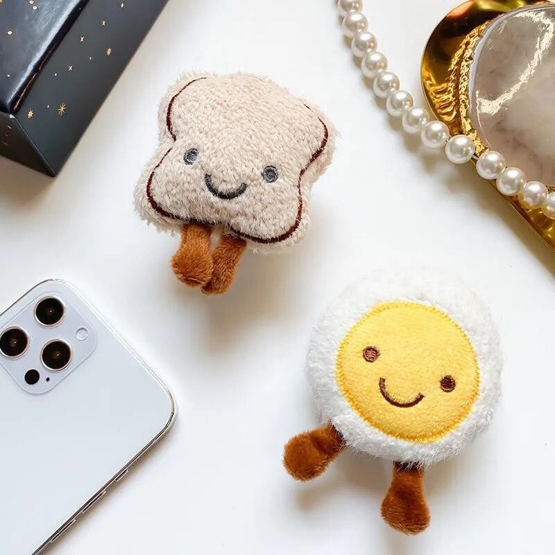 EGGS + TOAST / Phone Grip / Socket Stand / Accessories / Trendy iPhone Charm / Fuzzy Fluffy Plush / Cute Kawaii Pop / Gift Toy Collectible