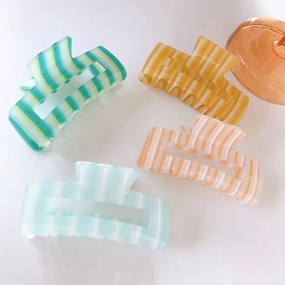 MINI RETRO STRIPE / Hair Clip / Claw Barrette / Colorful / Kawaii / Ins / Rainbow / Candy Multi Color / Pastel / Accessory / Girl Gift Vsco