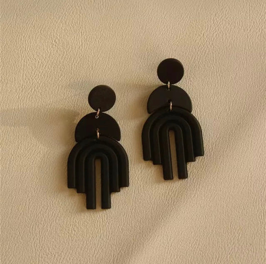 GEOMETRIC DROP EARRINGS / Simplistic / Minimal / Aesthetic / Abstract / Trendy / Stylish / Shapes / Mod / Dangle / Black White Camel