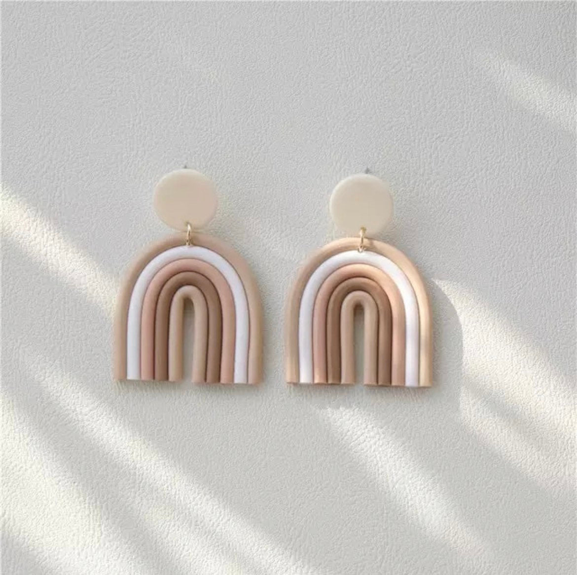 GEOMETRIC ARC EARRINGS / Simplistic / Minimal / Aesthetic / Abstract / Rainbow / Trendy / Shapes / Dangle / Drop / Brown Pink White