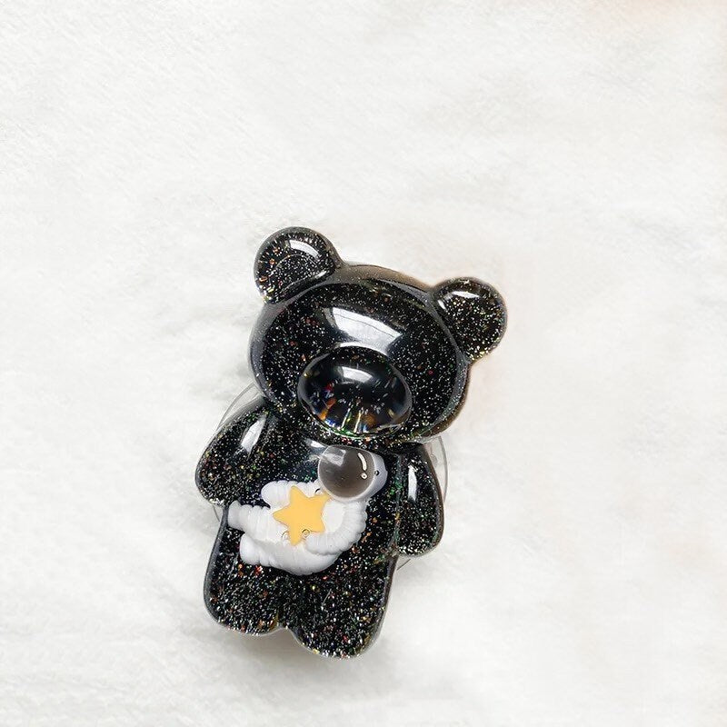 SPACE BEARS / Phone Grip / Socket Stand / Astronaut / Galaxy Stars / Accessories / Black Glitter Sky / Gummy Bear Charm / iPhone Pop Kawaii