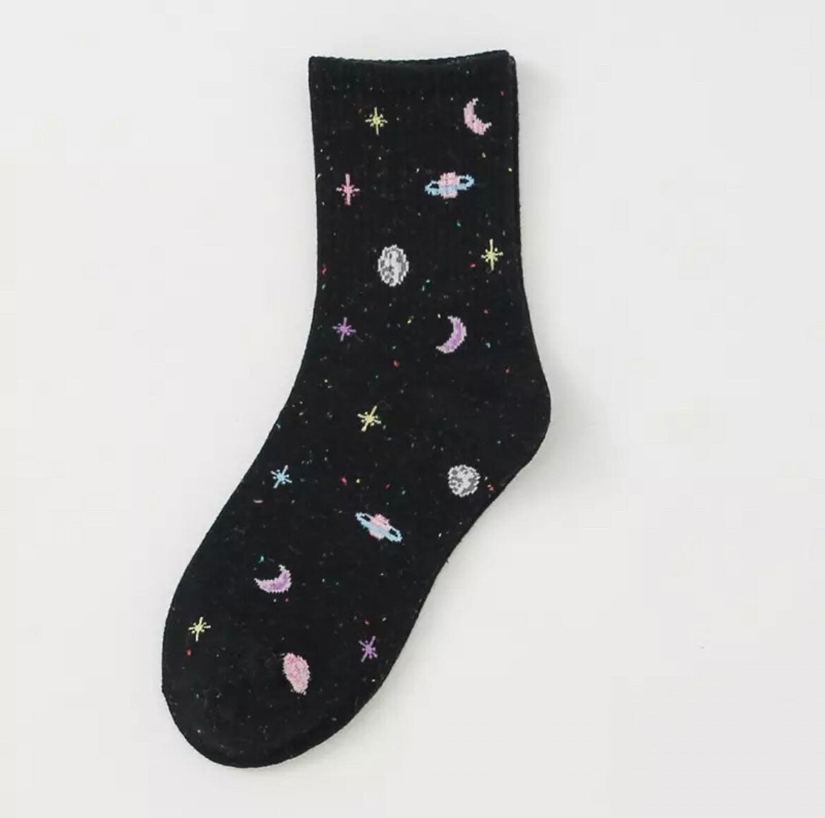 OUTER SPACE SOCKS / Colorful / Fun / Graphic / Patterned / Planets / Sun / Crescent Moon / Stars / Aesthetic / Teen / Gift / Women / Unique