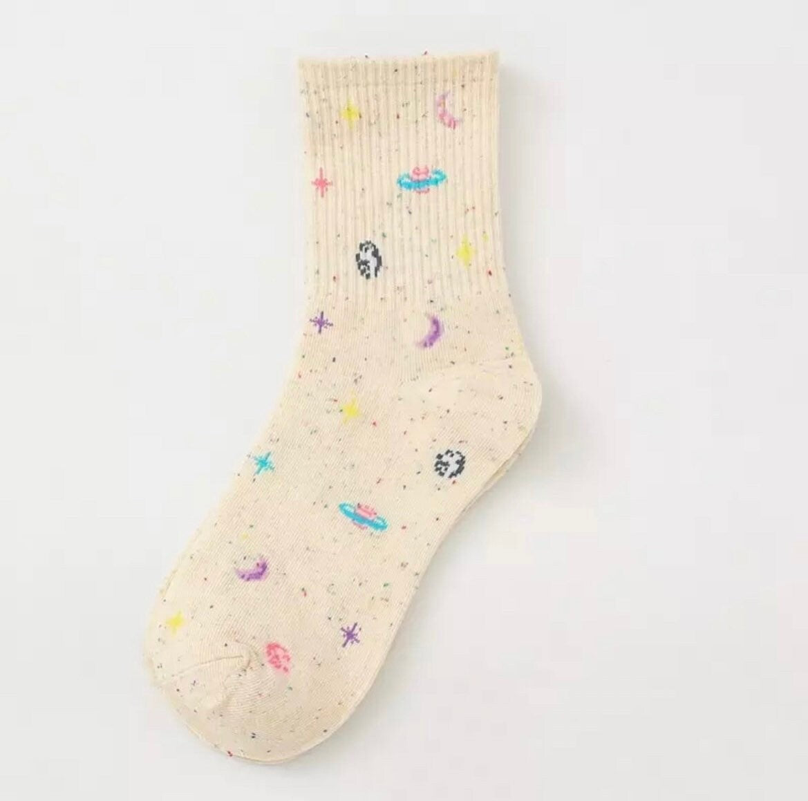 OUTER SPACE SOCKS / Colorful / Fun / Graphic / Patterned / Planets / Sun / Crescent Moon / Stars / Aesthetic / Teen / Gift / Women / Unique