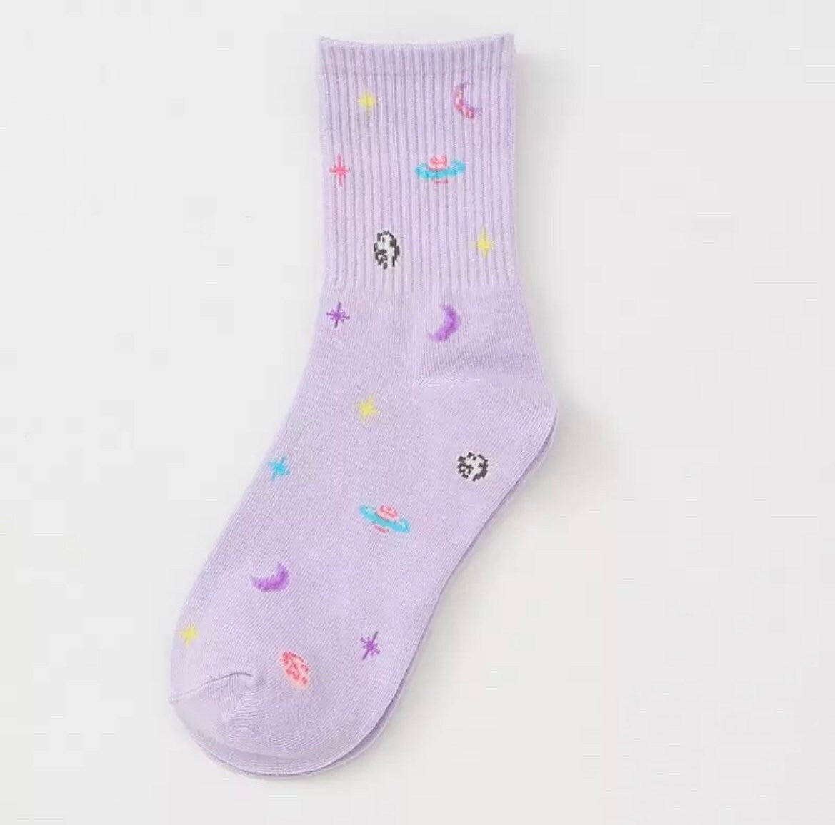 OUTER SPACE SOCKS / Colorful / Fun / Graphic / Patterned / Planets / Sun / Crescent Moon / Stars / Aesthetic / Teen / Gift / Women / Unique