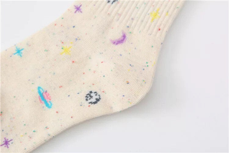 OUTER SPACE SOCKS / Colorful / Fun / Graphic / Patterned / Planets / Sun / Crescent Moon / Stars / Aesthetic / Teen / Gift / Women / Unique