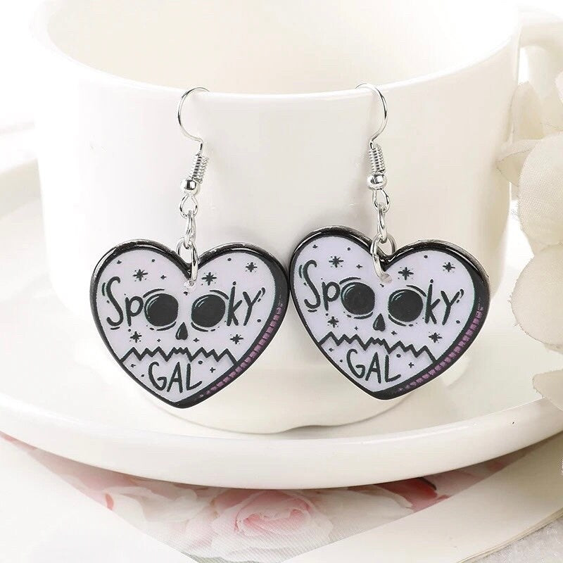 SPOOKY GAL / Dangle Statement Earrings / Melty Hearts / Spooky Halloween Horror Hottie / Cute Pink / Unique Fun Punk / Bff Gift Scary Blood