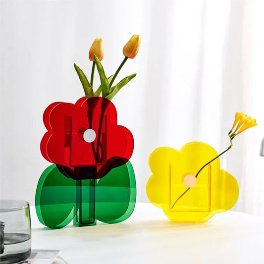 FUN FLOWER / Acrylic Vase / Trendy Decor Accessories / Unique Mod Pop Art / Colorful Cute Retro Kawaii Ins / Aesthetic Dorm Room Office Desk