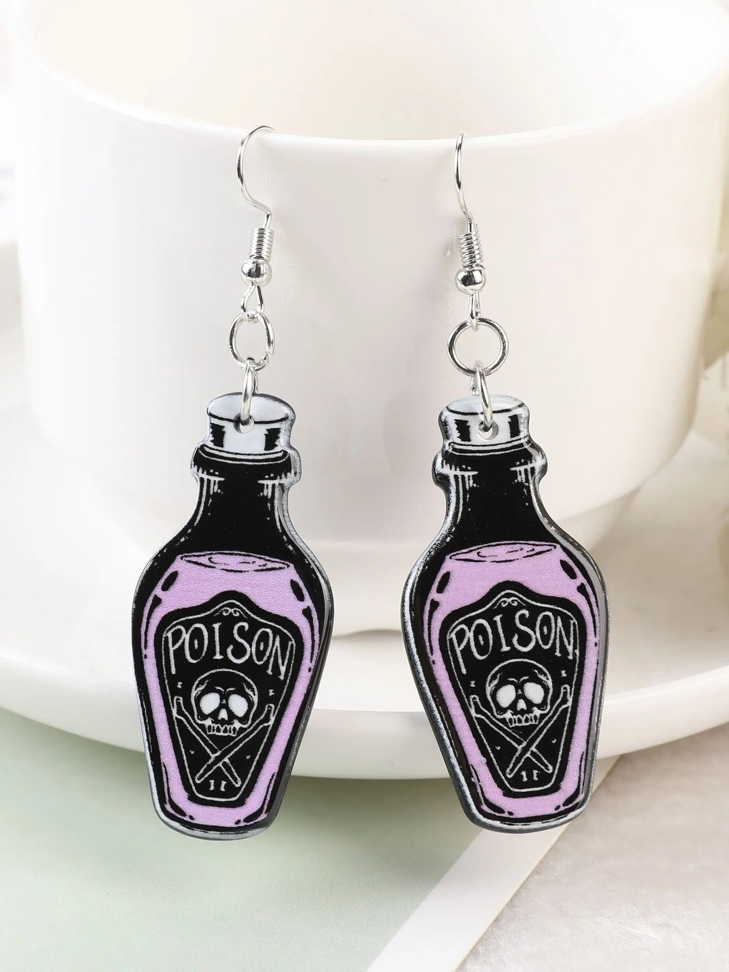 SPOOKY SZN / Dangle Statement Earrings / Bats / Black Cat / Spooky Halloween Skulls / Poison / Witch / Unique Fun Punk Gift / Pink Crystals