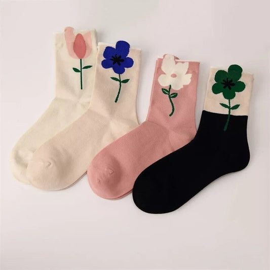 FLOWER SOCKS / Tulip / Poppy / Simple / Colorful / Fun / Graphic / Aesthetic / INS / Pretty / Feminine / Teen / Floral / Women / Unique